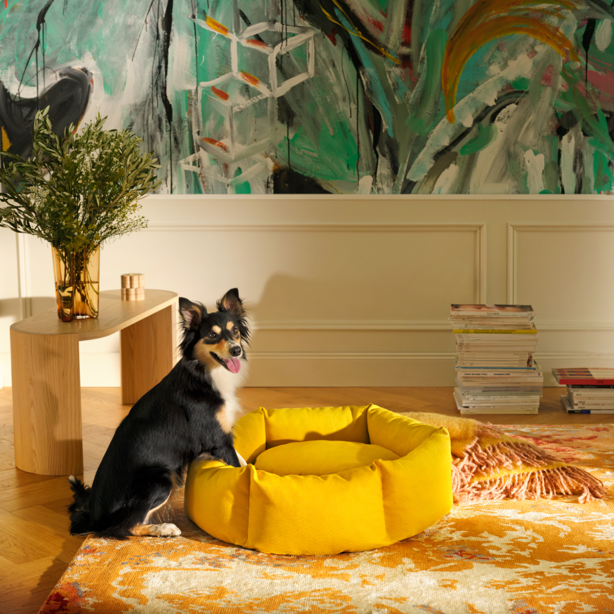 Elegant Kanto dog bed in a chic living room, demonstrating how luxury and sustainable design enhance home decor.
